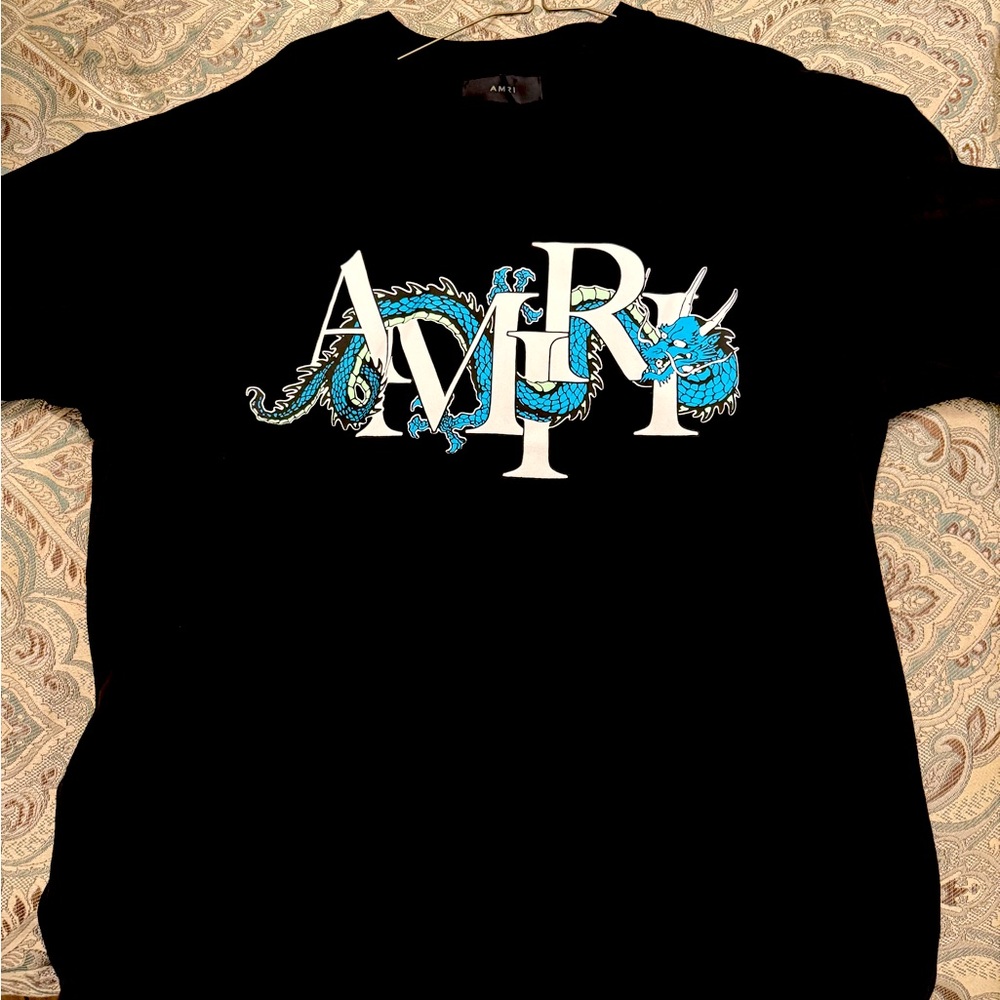 Black T-Shirt with Blue Dragon Graphic